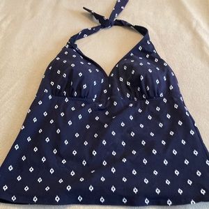 Lands' End Navy and White Halter Swim Top
